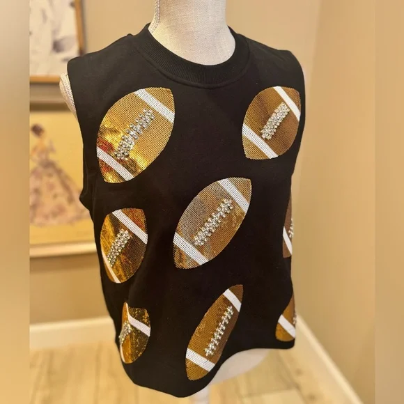 New! QUEEN OF SPARKLES Team Player Sequin & Rhinestone Football Tank - Picture 4 of 8